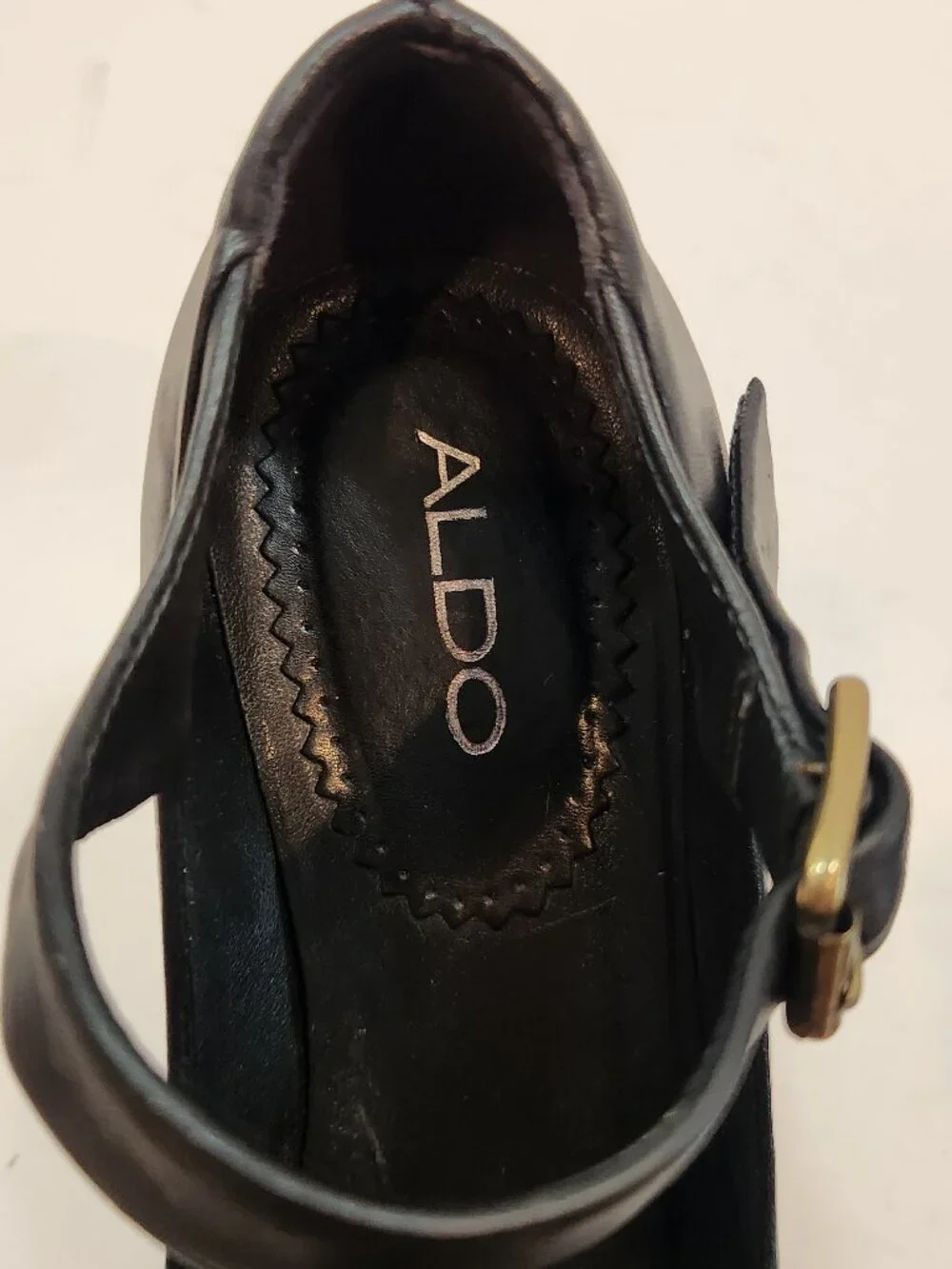 ALDO Retro Wood Platform Wedge Mary Janes Black Leather 6.5